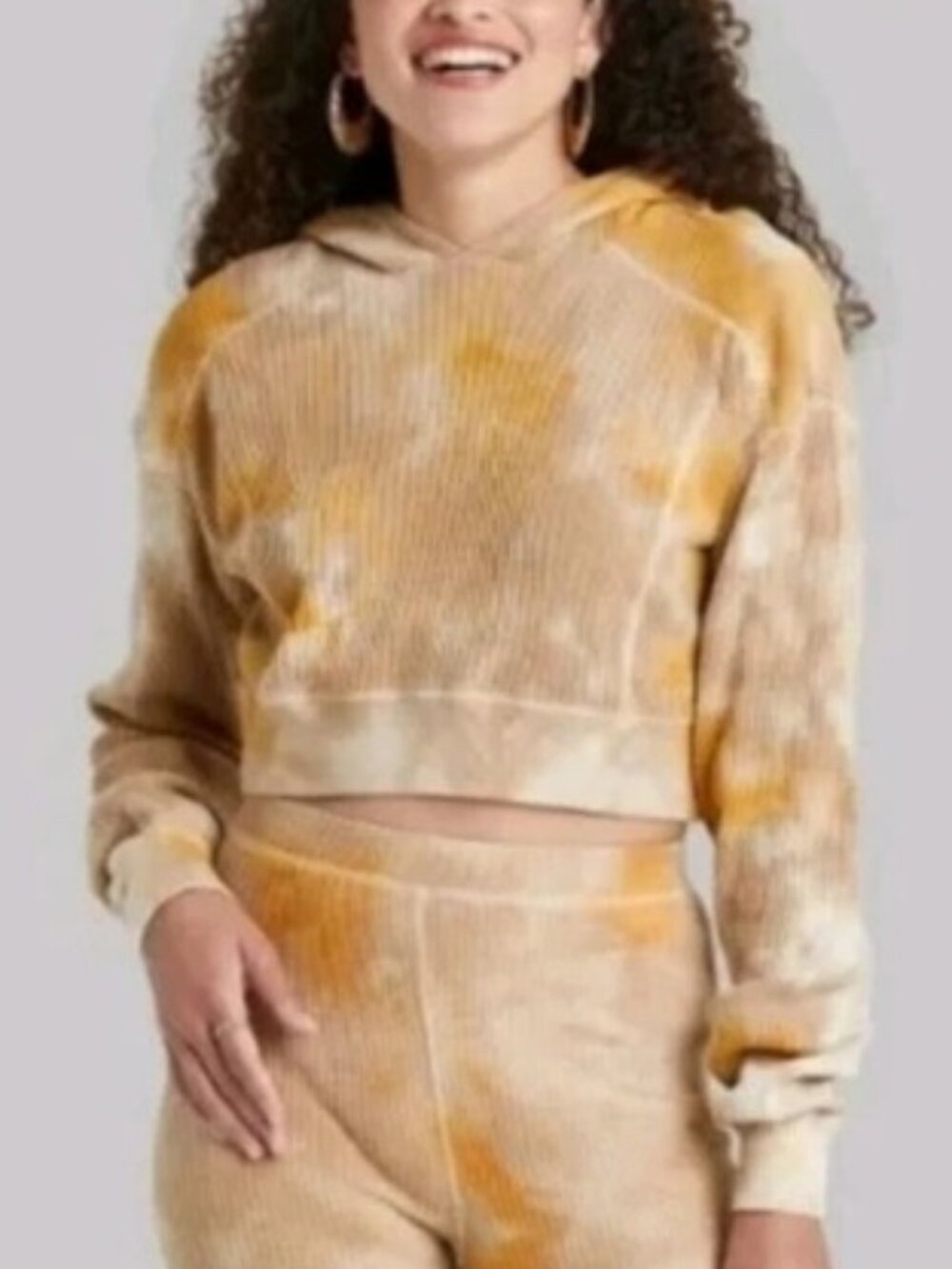 Wild Fable Waffle Knit Top Medium Brown Gold Knit Cropped Waffle Knit Hoodie